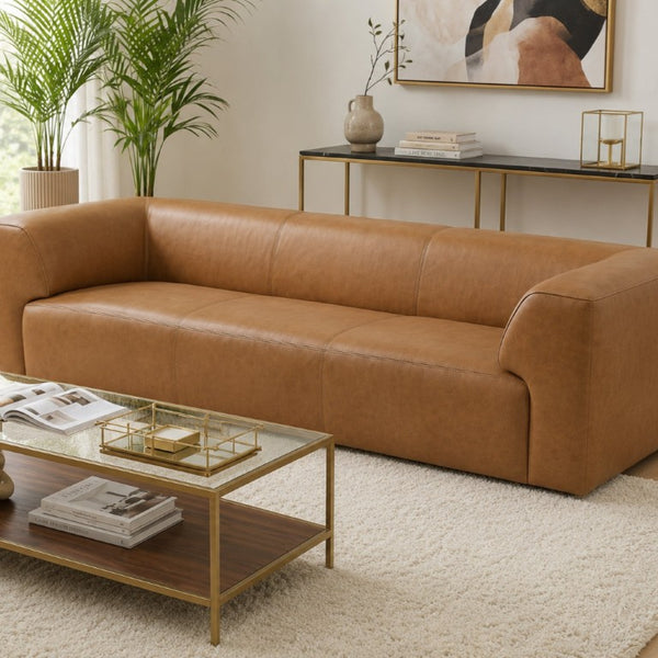 English Elm Rialto Top Grain Buffalo Leather Sofa Wide Armrest Modern Living Room Seating B183P582317