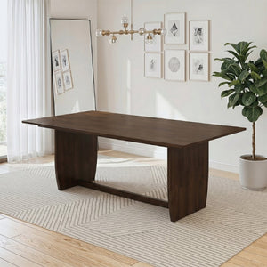 English Elm Preston Solid Wood Rectangular Dining Table with Sculptural Trestle Base Walnut B183P582319