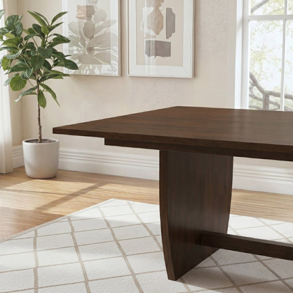 English Elm Preston Solid Wood Rectangular Dining Table with Sculptural Trestle Base Walnut B183P582319