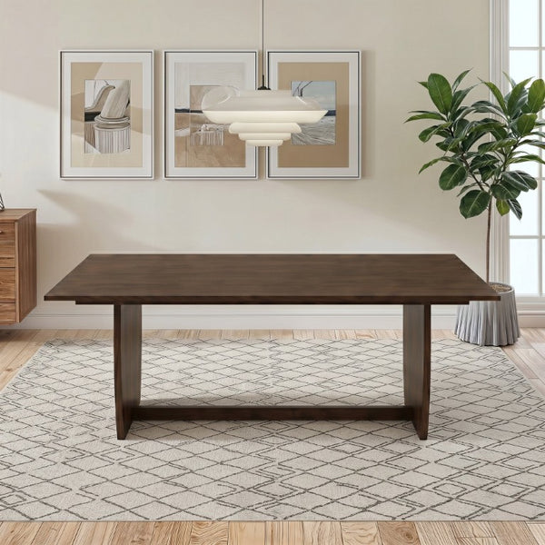 English Elm Preston Solid Wood Rectangular Dining Table with Sculptural Trestle Base Walnut B183P582319