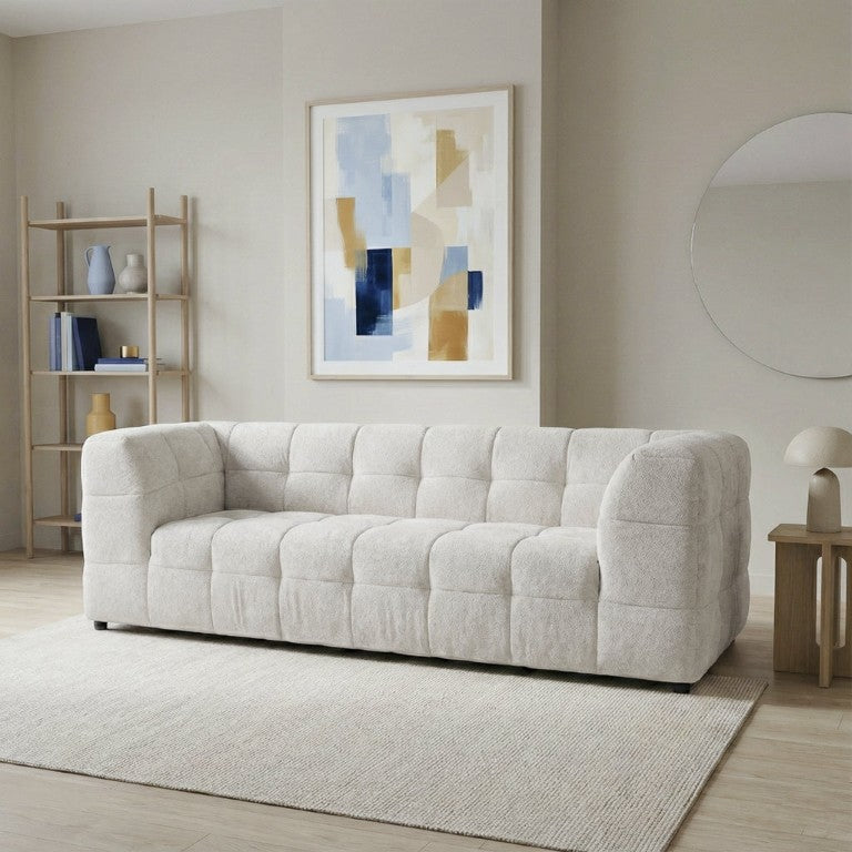 English Elm Swain Boucle Tufted Three Seat Sofa with Square Arms for Modern Living Rooms B183P582321