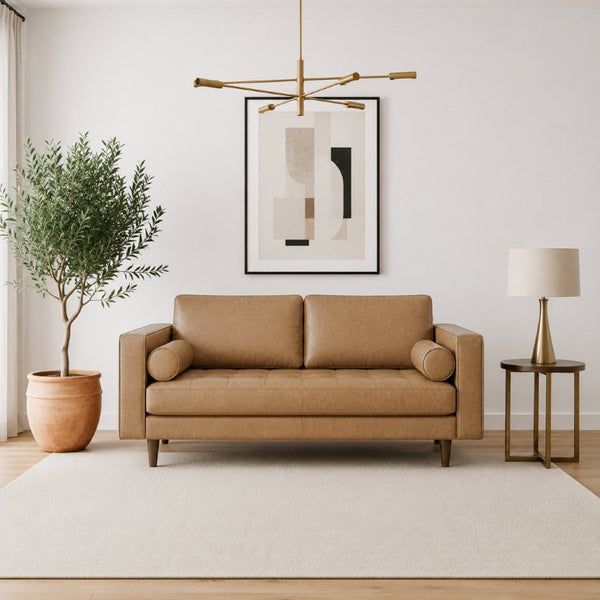 English Elm Catherine Full Grain Leather Loveseat with Solid Wood Frame for Timeless Living Rooms B183P582322