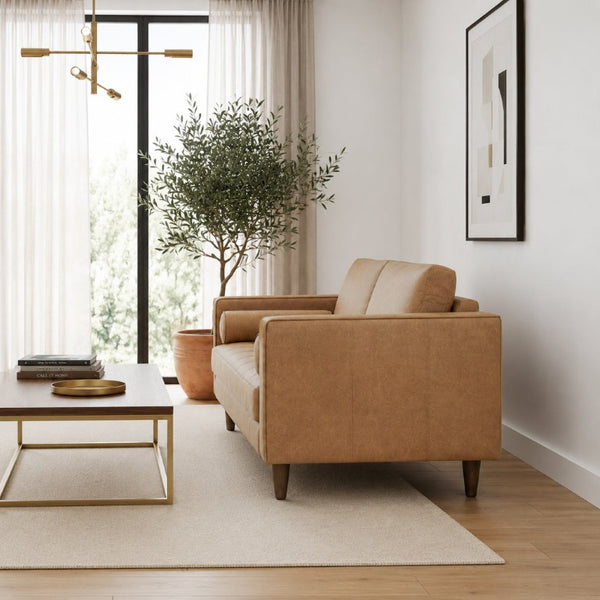 English Elm Catherine Full Grain Leather Loveseat with Solid Wood Frame for Timeless Living Rooms B183P582322