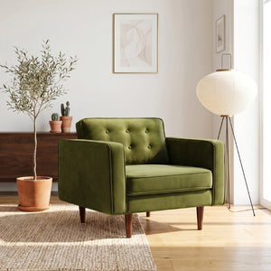 English Elm Casey Mid-Century Velvet Accent Armchair with Pillow Back and Solid Wood Legs B183P582323