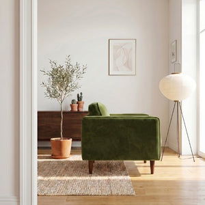 English Elm Casey Mid-Century Velvet Accent Armchair with Pillow Back and Solid Wood Legs B183P582323