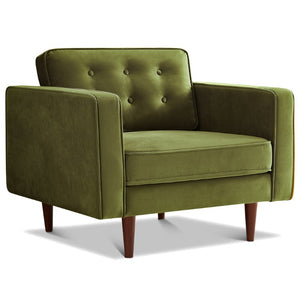 English Elm Casey Mid-Century Velvet Accent Armchair with Pillow Back and Solid Wood Legs B183P582323