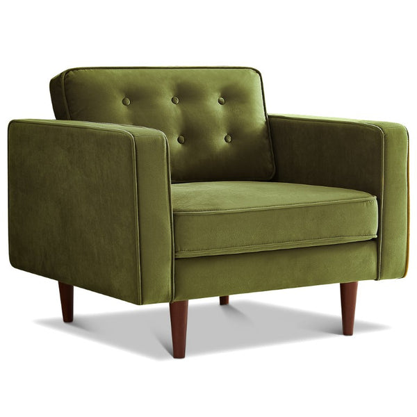 English Elm Casey Mid-Century Velvet Accent Armchair with Pillow Back and Solid Wood Legs B183P582323