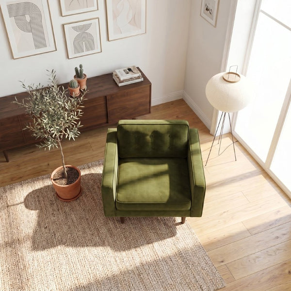 English Elm Casey Mid-Century Velvet Accent Armchair with Pillow Back and Solid Wood Legs B183P582323