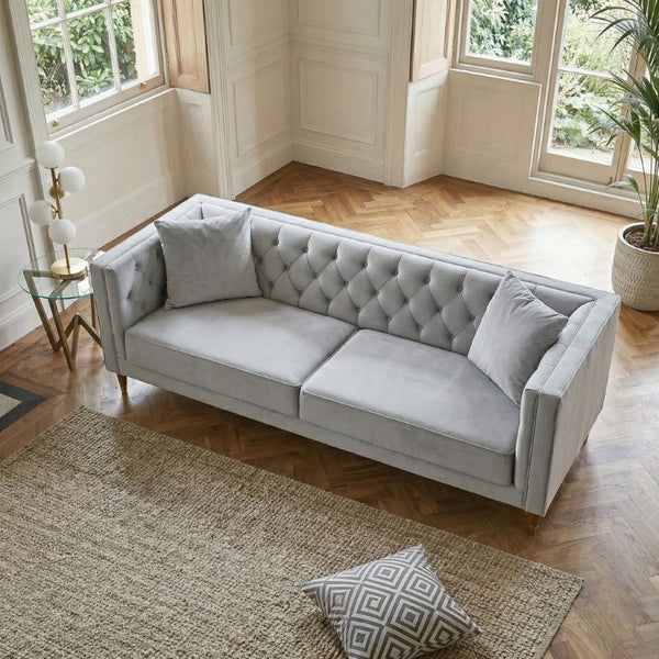 English Elm Chalky Tufted Velvet Sofa with Foam Cushions and Block Legs for Modern Living Rooms B183P582325
