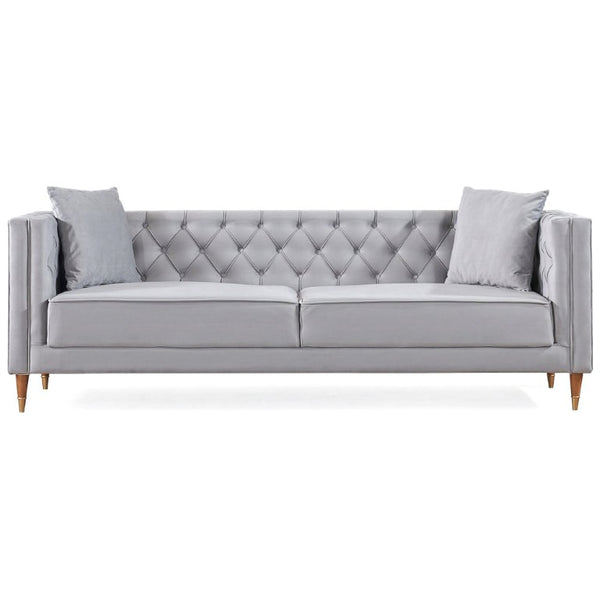English Elm Chalky Tufted Velvet Sofa with Foam Cushions and Block Legs for Modern Living Rooms B183P582325
