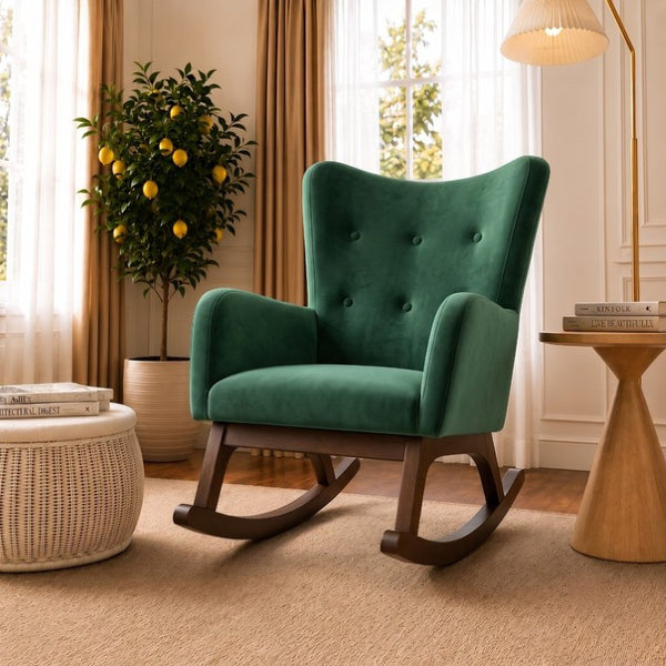 English Elm Alistair Performance Velvet Rocking Chair with Adjustable Headrest for Living Rooms B183P582327
