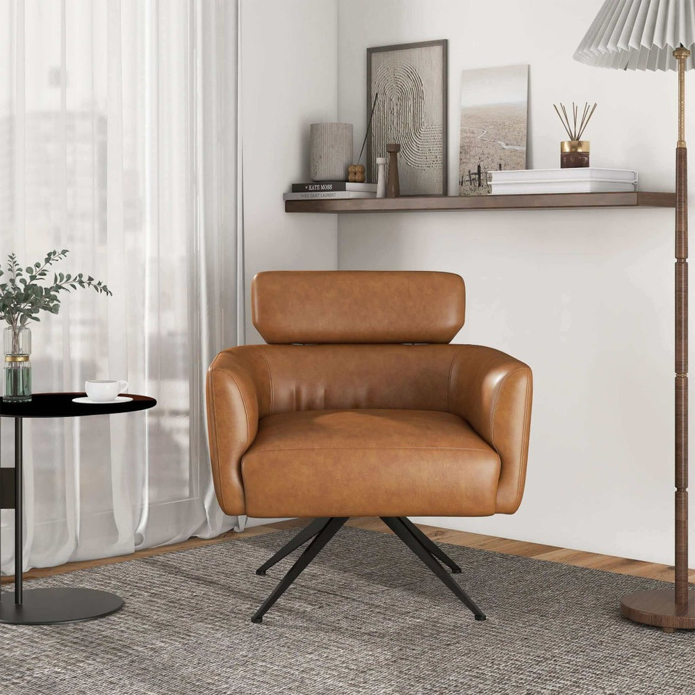 English Elm Camila Genuine Leather Accent Chair with Walnut Legs Mid-century Modern Living Room B183S00013