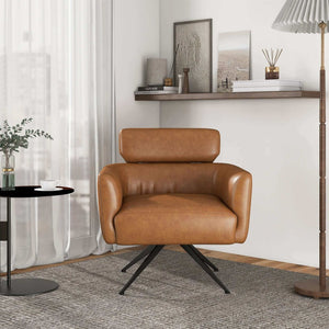 English Elm Camila Genuine Leather Accent Chair with Walnut Legs Mid-century Modern Living Room B183S00013