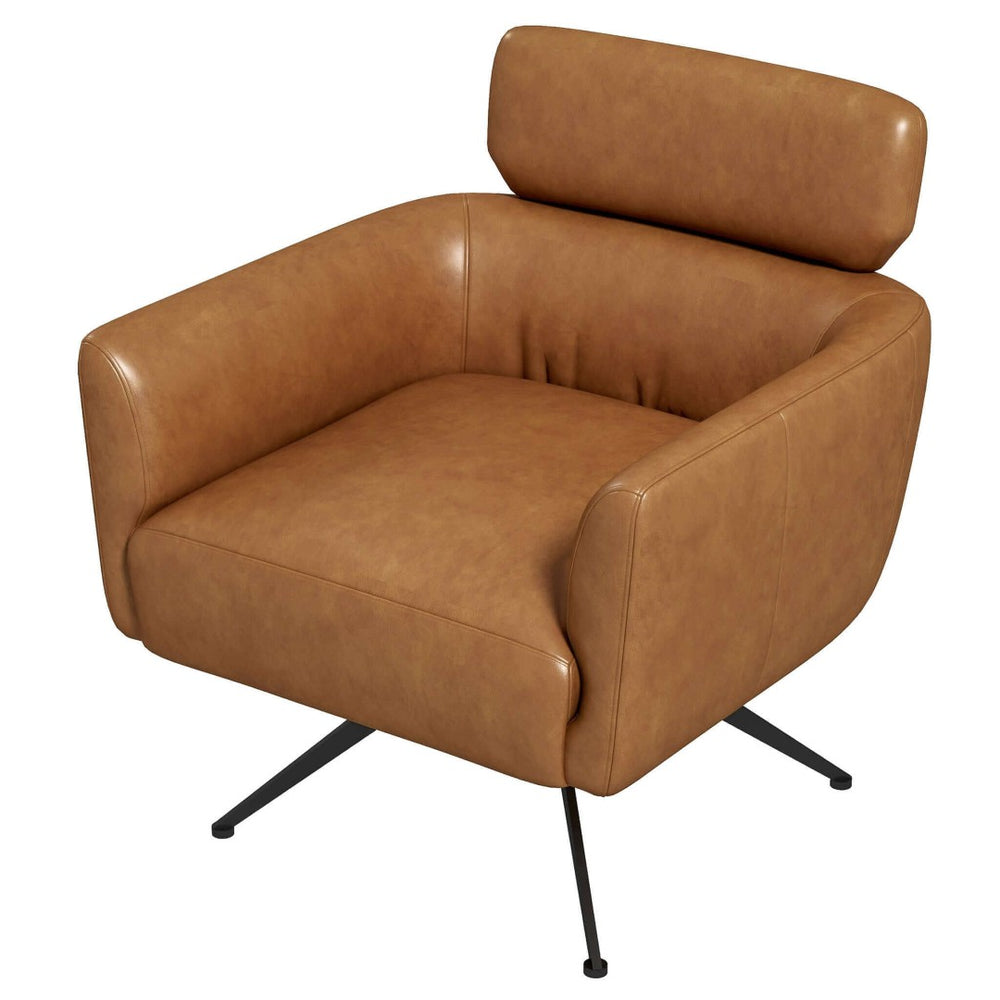 English Elm Camila Genuine Leather Accent Chair with Walnut Legs Mid-century Modern Living Room B183S00013