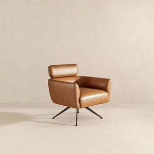 English Elm Camila Genuine Leather Accent Chair with Walnut Legs Mid-century Modern Living Room B183S00013