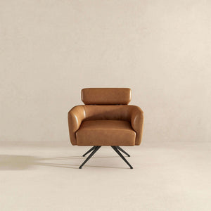English Elm Camila Genuine Leather Accent Chair with Walnut Legs Mid-century Modern Living Room B183S00013