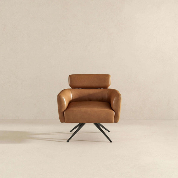 English Elm Camila Genuine Leather Accent Chair with Walnut Legs Mid-century Modern Living Room B183S00013