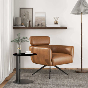 English Elm Camila Genuine Leather Accent Chair with Walnut Legs Mid-century Modern Living Room B183S00013