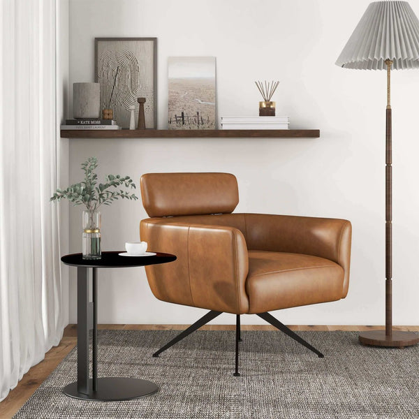 English Elm Camila Genuine Leather Accent Chair with Walnut Legs Mid-century Modern Living Room B183S00013