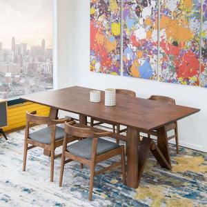 English Elm Trimont Solid Wood Trestle Dining Table Mid-Century Walnut Finish Seats Six B183S00078