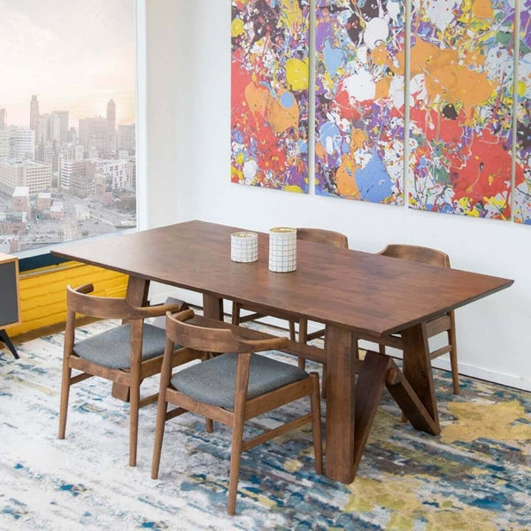 English Elm Trimont Solid Wood Trestle Dining Table Mid-Century Walnut Finish Seats Six B183S00078