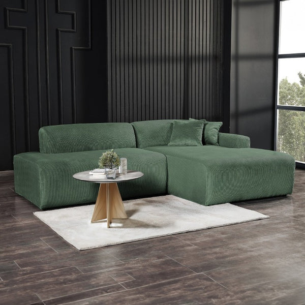English Elm Mar Right Facing L Shaped Sectional Sofa in Textured Green Corduroy Mid Century Style B183S00098