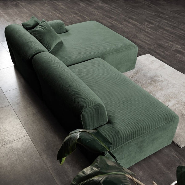 English Elm Mar Right Facing L Shaped Sectional Sofa in Textured Green Corduroy Mid Century Style B183S00098