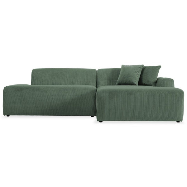 English Elm Mar Right Facing L Shaped Sectional Sofa in Textured Green Corduroy Mid Century Style B183S00098