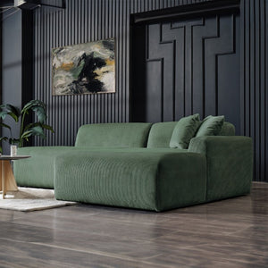 English Elm Mar Right Facing L Shaped Sectional Sofa in Textured Green Corduroy Mid Century Style B183S00098