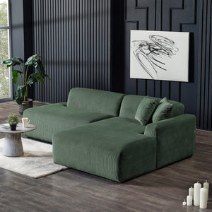 English Elm Mar Right Facing L Shaped Sectional Sofa in Textured Green Corduroy Mid Century Style B183S00098