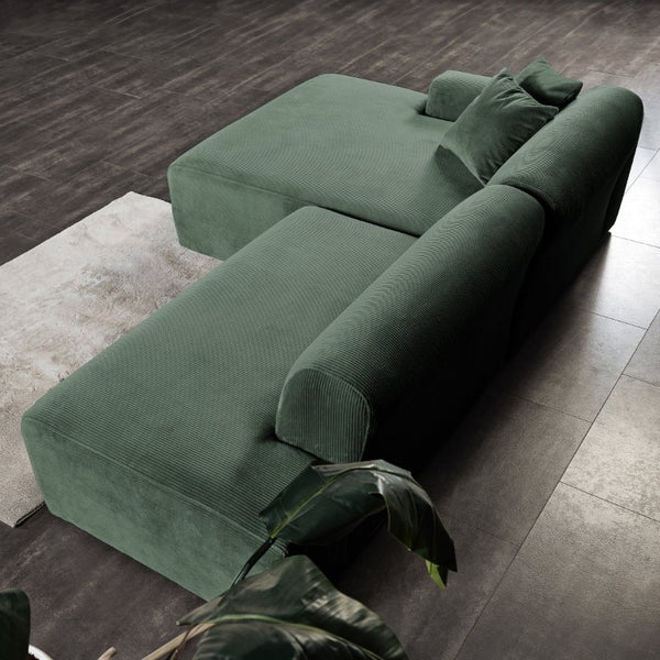 English Elm Mar Right Facing L Shaped Sectional Sofa in Textured Green Corduroy Mid Century Style B183S00098