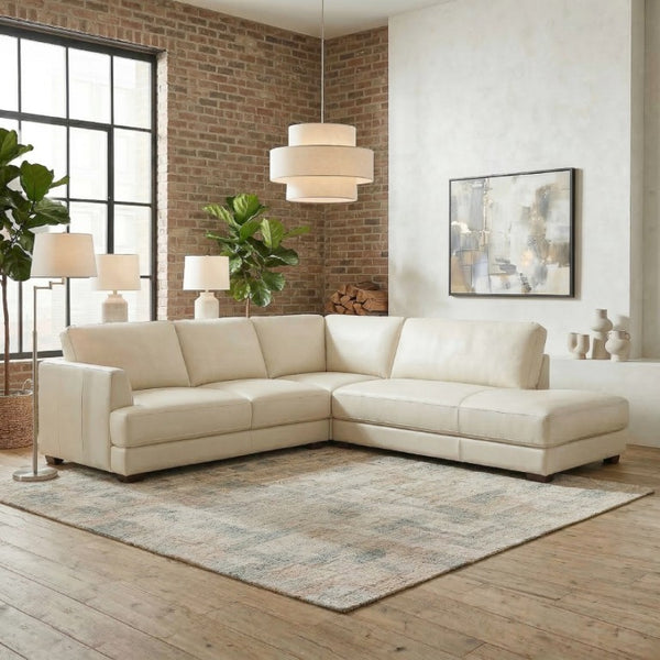 English Elm Glander Cream Linen Sectional Sofa with Chaise for Spacious Living Rooms B183S00154