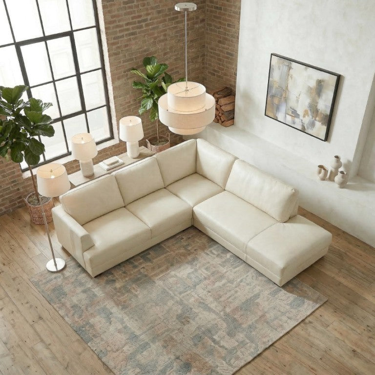 English Elm Glander Cream Linen Sectional Sofa with Chaise for Spacious Living Rooms B183S00154