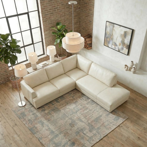 English Elm Glander Cream Linen Sectional Sofa with Chaise for Spacious Living Rooms B183S00154