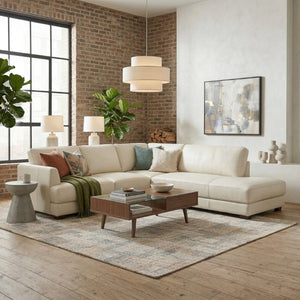 English Elm Glander Cream Linen Sectional Sofa with Chaise for Spacious Living Rooms B183S00154