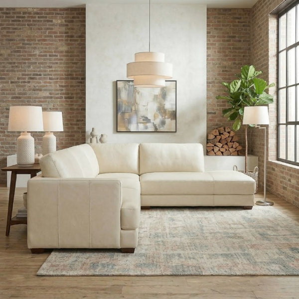 English Elm Glander Cream Linen Sectional Sofa with Chaise for Spacious Living Rooms B183S00154