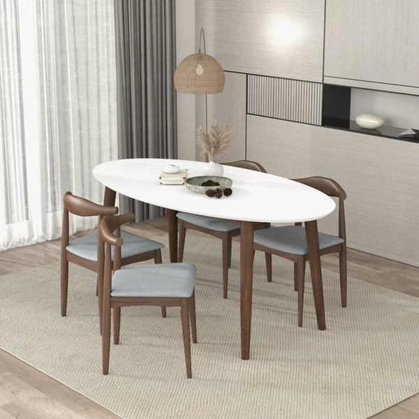 English Elm Ada Mid-century Oval Solid Wood Dining Table Set Seats 4 with Tapered Legs B183S00176