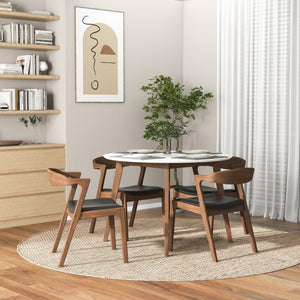 English Elm Alina Mid-century Dining Set Solid Wood Table with Four Walnut Side Chairs B183S00178