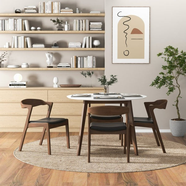 English Elm Alina Mid-century Dining Set Solid Wood Table with Four Walnut Side Chairs B183S00178