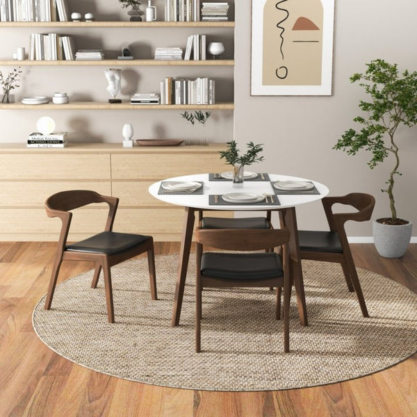 English Elm Alina Mid-century Dining Set Solid Wood Table with Four Walnut Side Chairs B183S00178