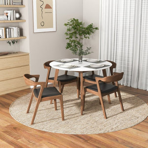 English Elm Alina Mid-century Dining Set Solid Wood Table with Four Walnut Side Chairs B183S00178