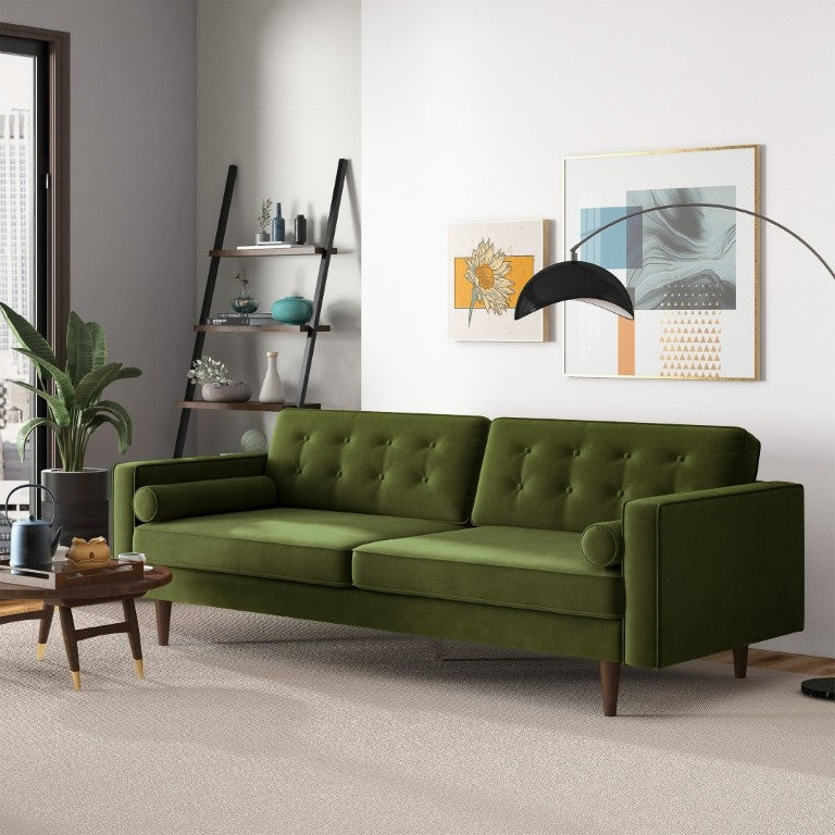 English Elm Casey Channel Tufted Velvet Sofa Mid Century Living Room Seating with Tapered Legs B183S00201