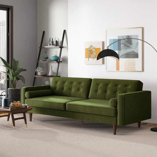 English Elm Casey Channel Tufted Velvet Sofa Mid Century Living Room Seating with Tapered Legs B183S00201