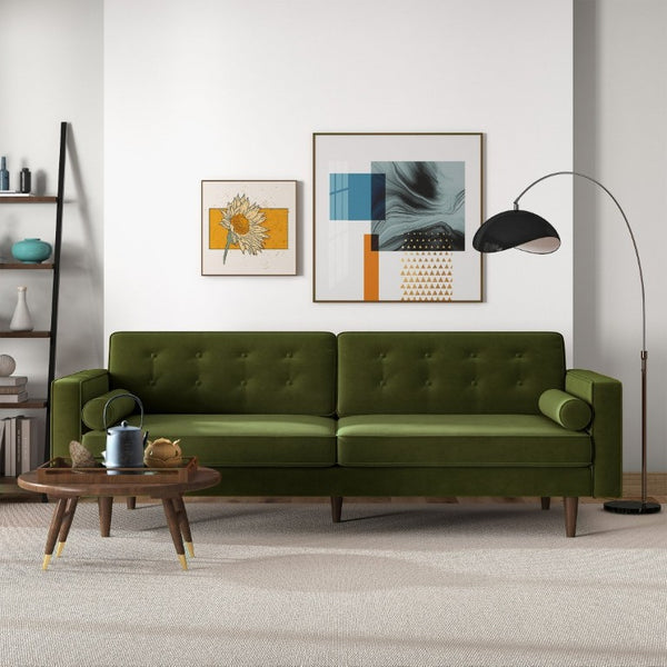 English Elm Casey Channel Tufted Velvet Sofa Mid Century Living Room Seating with Tapered Legs B183S00201