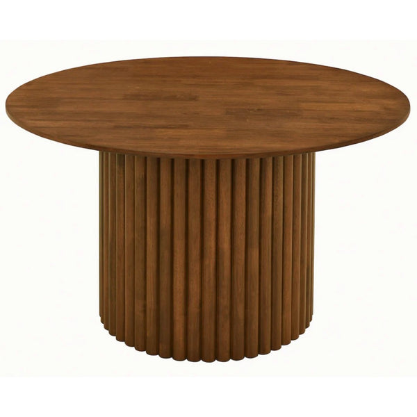 English Elm Merlin Solid Walnut Round Pedestal Dining Table Seats Four with Ribbed Base B183S00225