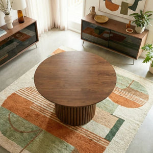English Elm Merlin Solid Walnut Round Pedestal Dining Table Seats Four with Ribbed Base B183S00225
