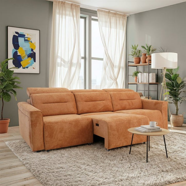 English Elm Falmouth Velvet Power Slider Sofa with Usb Charging for Living Room Theater Burnt Orange B183S00226