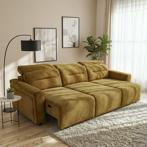 English Elm Falmouth Velvet Power Slider Sofa with Usb Charging for Living Room Theater Gold B183S00227