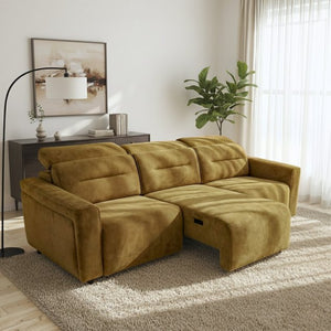 English Elm Falmouth Velvet Power Slider Sofa with Usb Charging for Living Room Theater Gold B183S00227