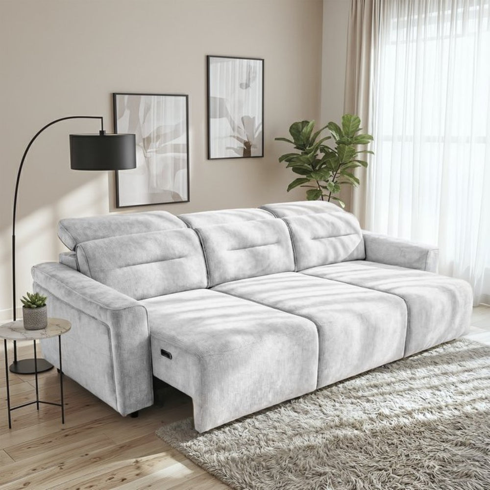 English Elm Falmouth Velvet Power Slider Sofa with Usb Charging for Living Room Theater Light Grey B183S00228